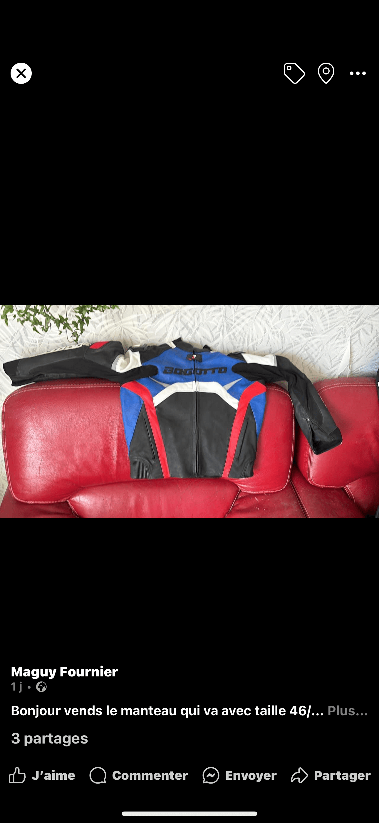 Vends équipement moto neuf en cuir taille 46