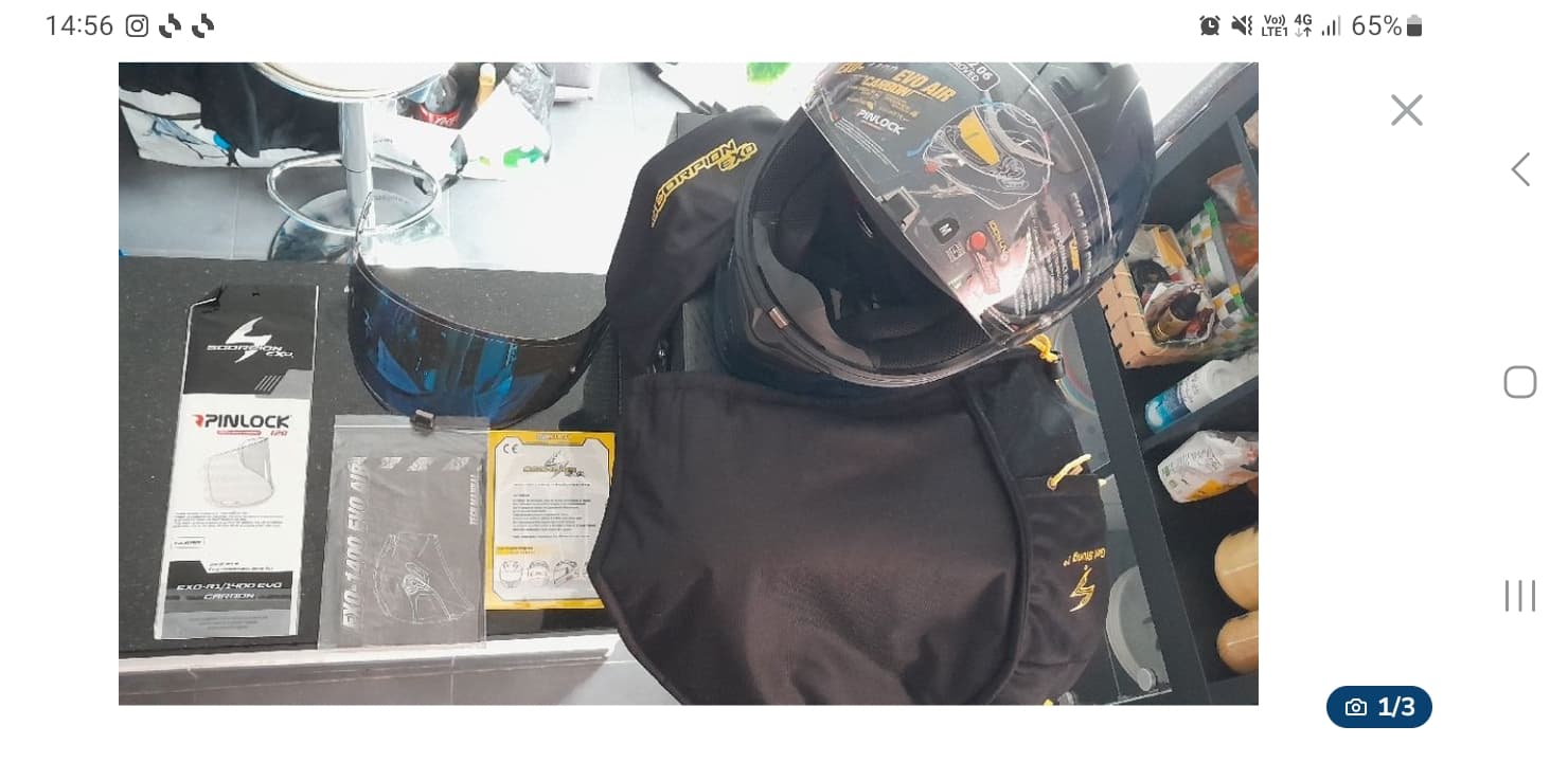 Casque neuf Scorpion bleu carbon taille M exo 1400 evo air visière iridium bleue