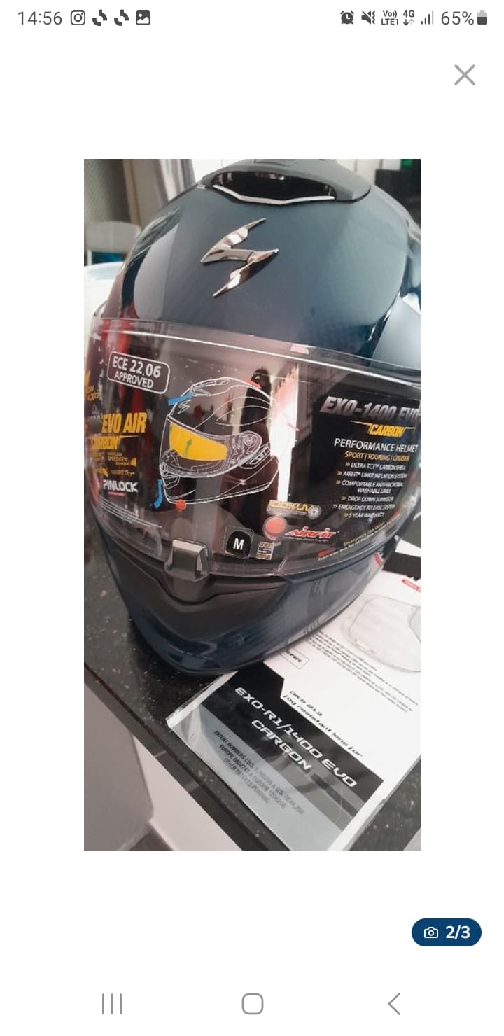 Casque neuf Scorpion bleu carbon taille M exo 1400 evo air visière iridium bleue — photo 2/3