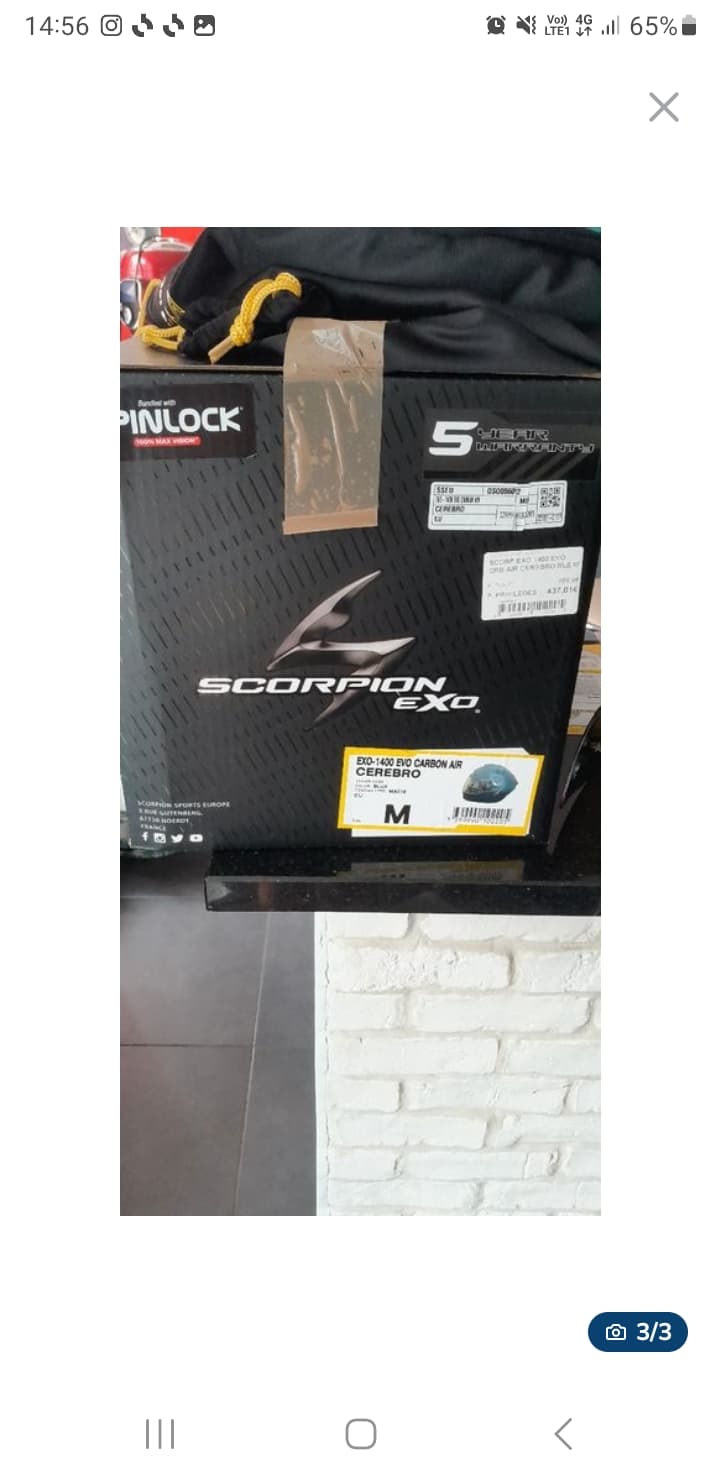 Casque neuf Scorpion bleu carbon taille M exo 1400 evo air visière iridium bleue — photo 3/3
