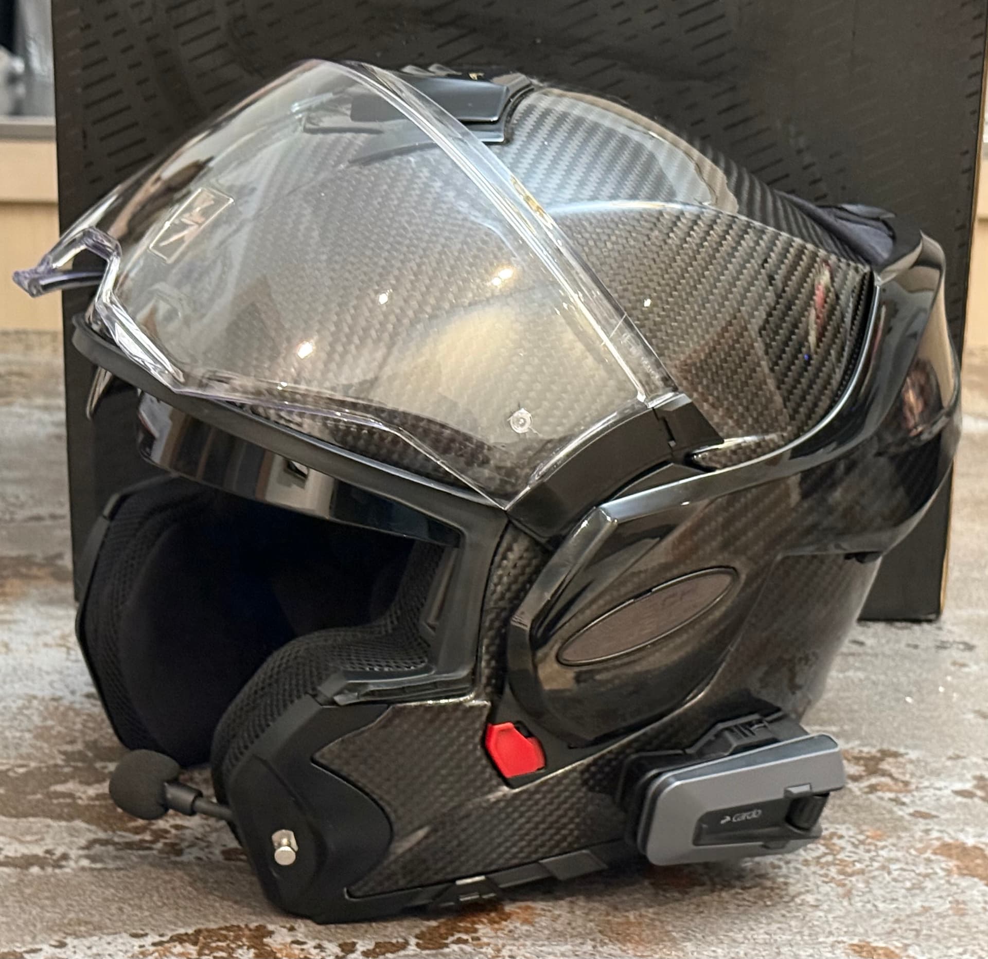 Casque Scorpion Exo Tech Carbon + Support Cardo Packtalk COMME NEUF — photo 4/5