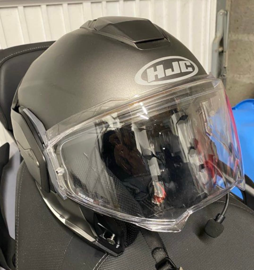 Casque HJC 1100 Uni Semi Mat Titanium + Cardo freecom 2x — photo 2/5