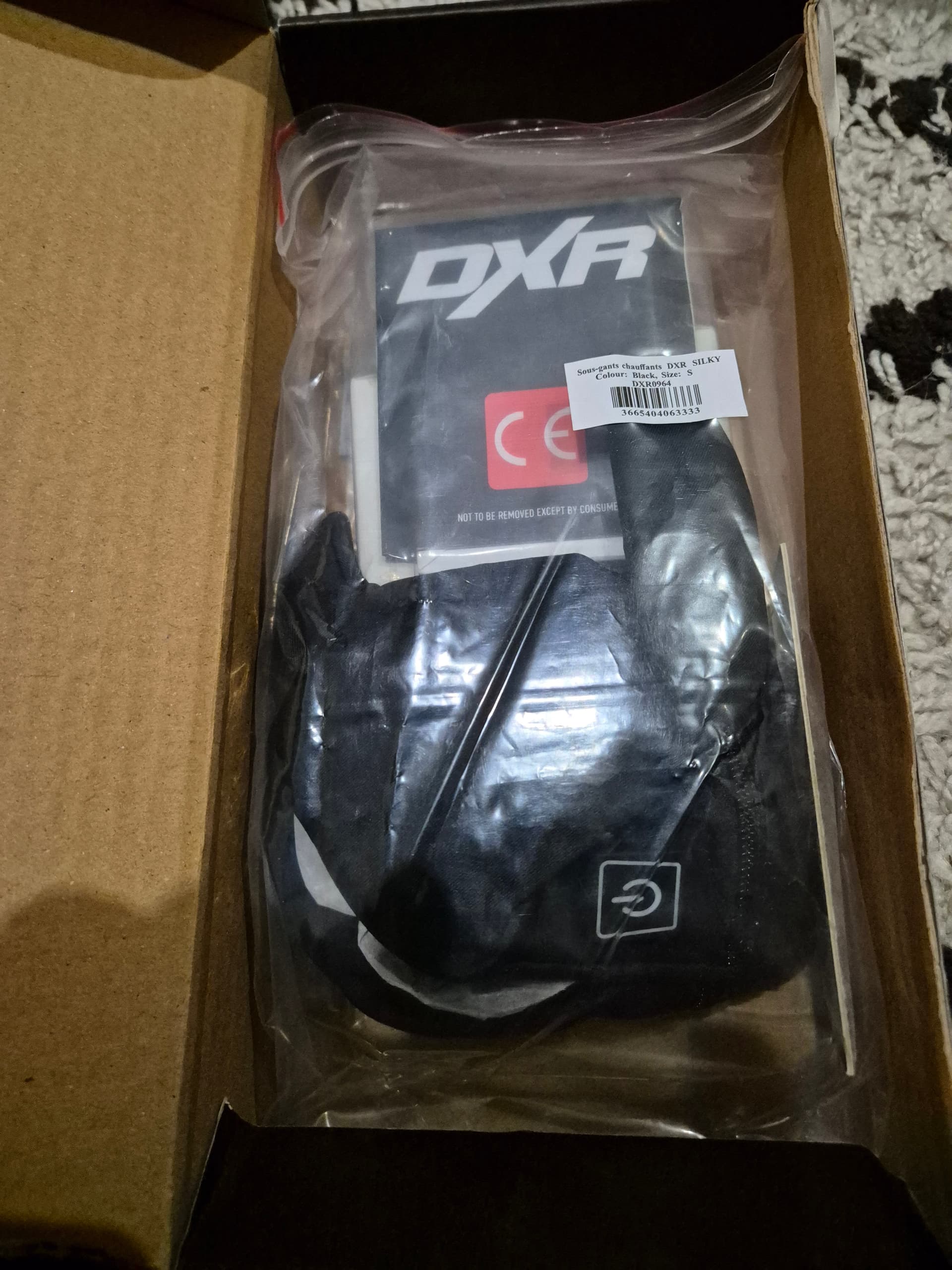 Sous-gants chauffants motards, moto, DXR Silky - Noir, taille S, Neuf