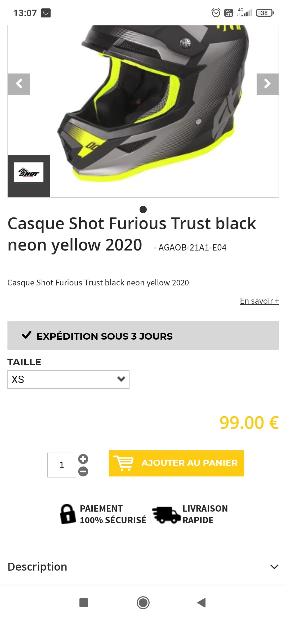 Casque moto Furious shot taille S excellent état — photo 4/5